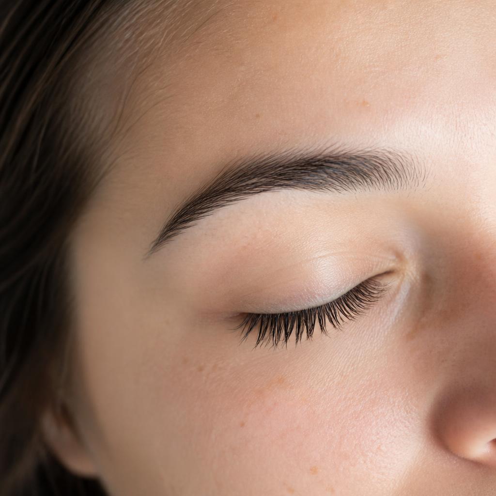 Curled, tinted natural lashes after a lash lift at Bare Elegance in Welland