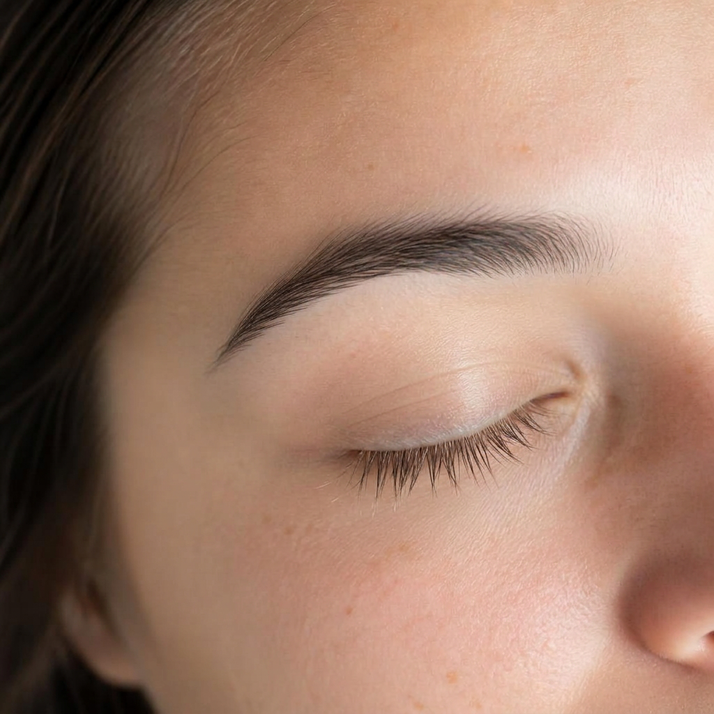 Natural straight eyelashes before a lash lift and tint treatment