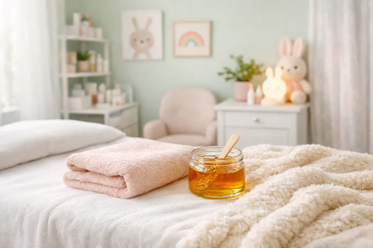 Gentle kid-friendly sugaring room with a jar of natural sugar paste at Bare Elegance in Welland
