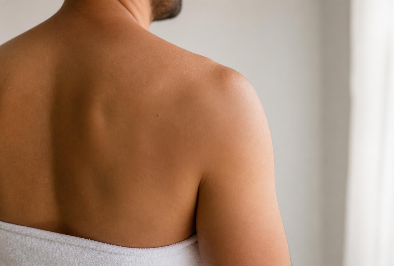 Smooth shoulder and neckline after men's sugaring hair removal